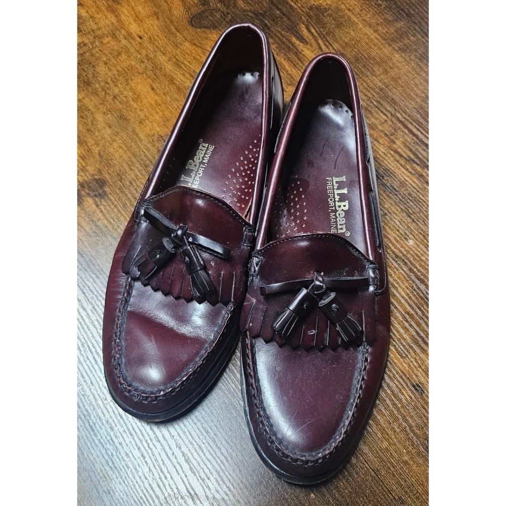 LL Bean Mens Tassel Kiltie Loafers Burgundy Leather Made in USA 10 D G400